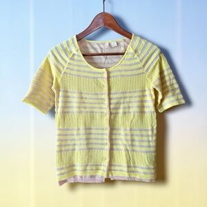 Anthro MOTH Yellow Stripe Cardigan XS Short Sleeve